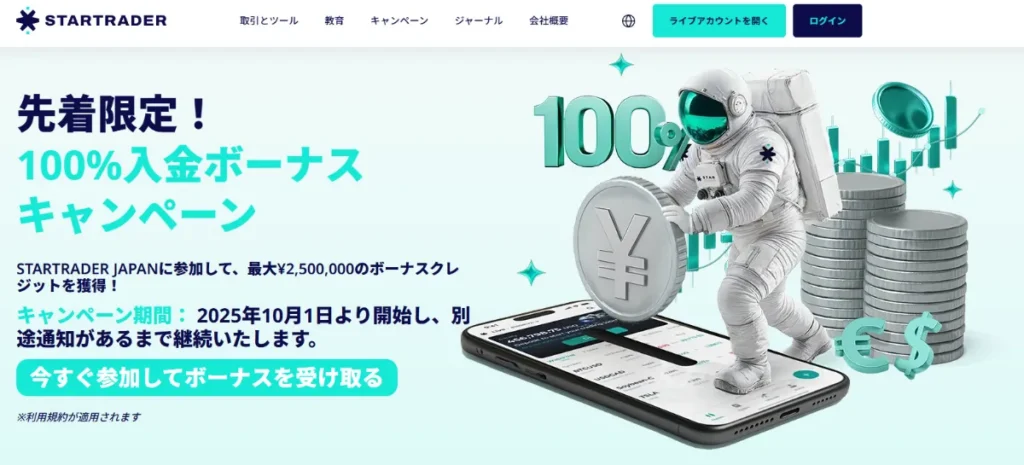 11位 StarTrader：100%＋50％＋20％