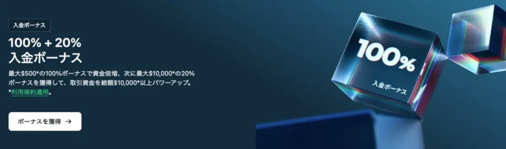 2位 XMTrading：100％+20%